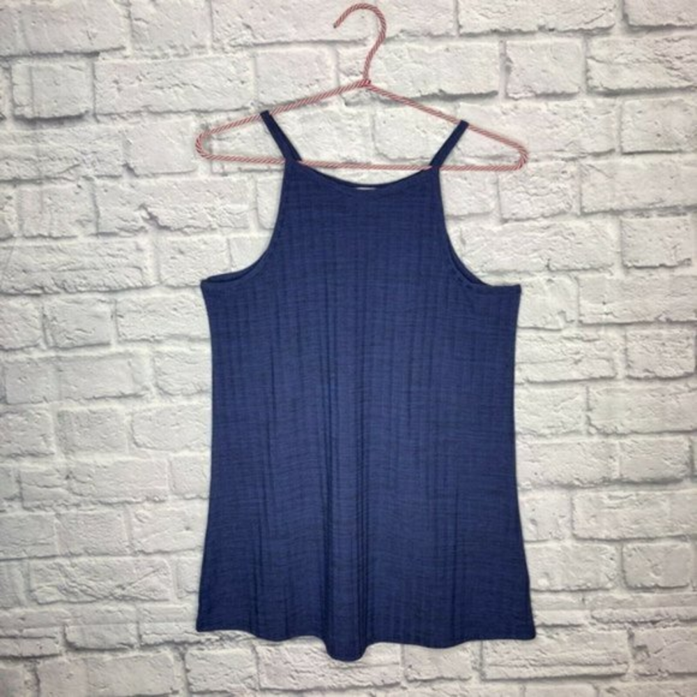 New Anthropologie XS Olive + Oak Blue Rib Knit Racer Neck Stretch Tank Top Shirt